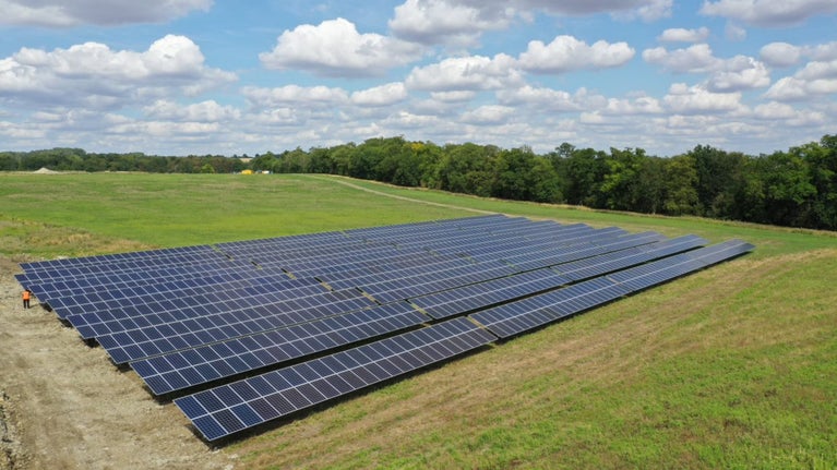 Row of solar panels at Wimpole Estate, Cambridgeshire